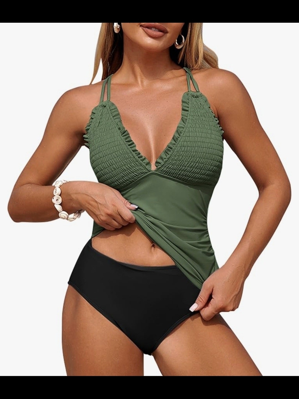 Zaful Smocked V-Neck Tankini Swimsuit #1367
